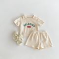 2psc Summer Newborn Infant Baby Girls Boy Movement Fallow Lapel T-Shirt + Shorts Printing Set Kids Muslin Fashion Baby Clothing.