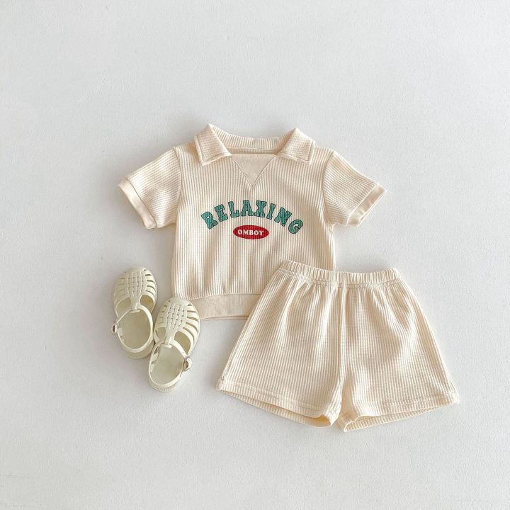 2psc Summer Newborn Infant Baby Girls Boy Movement Fallow Lapel T-Shirt + Shorts Printing Set Kids Muslin Fashion Baby Clothing