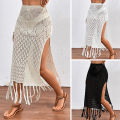 Women Knitted Texture Sarong Skirts  High Slit Tassel Cover-Up Beach Summer Vacation Wrapped Skirt Bikini Cover Up. 