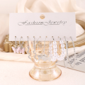 Women's Pink Butterfly Earrings Swirly Dangles/Imitation Pearl /Textured Silver Color Hoop Earrings Diverse Earring Set.