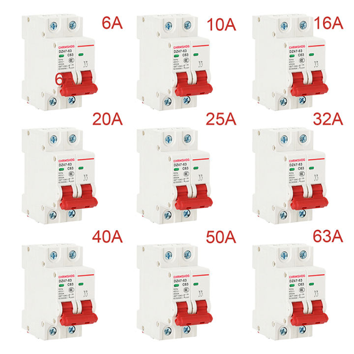 AC 230V/240V MCB Circuit Breaker Battery Protect Switch Positive Negative Short Circuit 2P 6A/10A/16A/20A/25A/32A/40A/50A/63A