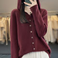 First Line 100% Merino Wool Knitted Cardigan Women's Autumn And Winter Hoodie Loose Sweater Fashionable Versatile Coat Top YC014.