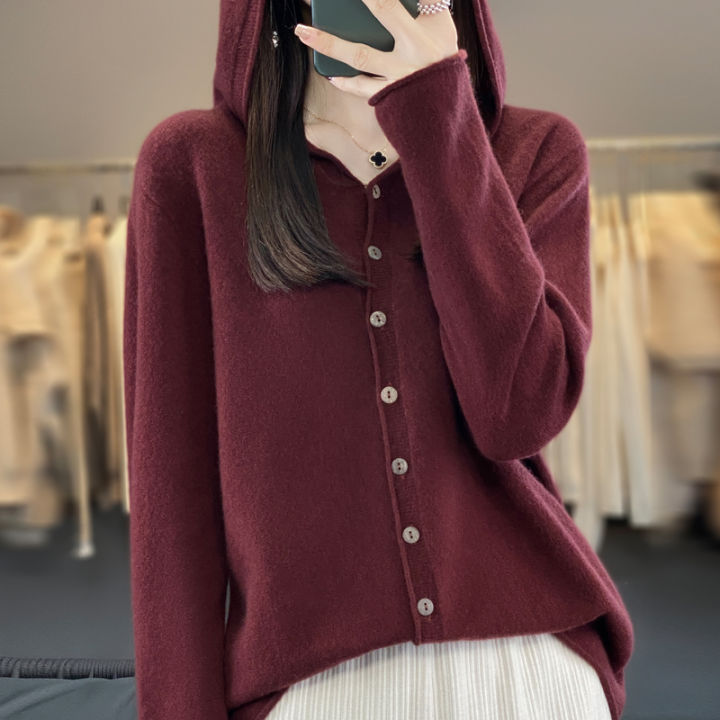 First%20Line%20100%25%20Merino%20Wool%20Knitted%20Cardigan%20Women's%20Autumn%20And%20Winter%20Hoodie%20Loose%20Sweater%20Fashionable%20Versatile%20Coat%20Top%20YC014%20-%20Image%202