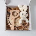 4pcs Newborn Set - Baby crochet rattle Pacifier Clip, Teether, - bunny teether elephant toy photography background set.