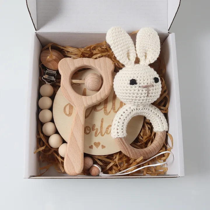 4pcs%20Newborn%20%20Set%20-%20Baby%20crochet%20rattle%20Pacifier%20Clip,%20Teether,%20-%20bunny%20teether%20elephant%20toy%20photography%20background%20set%20-%20Image%203