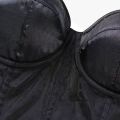 Women Sheer Mesh Overbust Corset Top Satin Padded Cup Strapless Back Lace Up Nightclub Party Bustier.