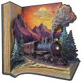 Wooden Puzzle for Adults - the Train in the Book Puzzle, Unique Shape Wooden Jigsaw Puzzles, Modern Art Home Decor. 