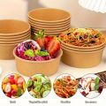 10/20PCS Kraft Paper Round Bowls Disposable Lunch Bento Bowls with Lids Meal Prep Salad Noodles Bowls Party Fries Fast Box. 