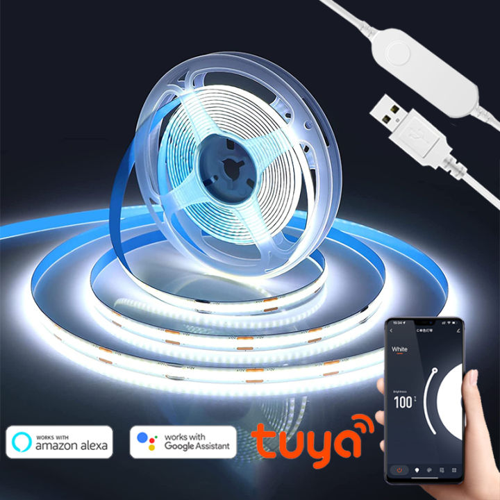 1/2/3/5m Tuya/Smart Life App Control WiFi LED COB Strip USB Light Lamp Smart Control White/Warm White Lights For Room Decoration lightify
