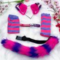 Role playing costume set with black and white stripes, furry tail, gloves and socks, acting props for Halloween.