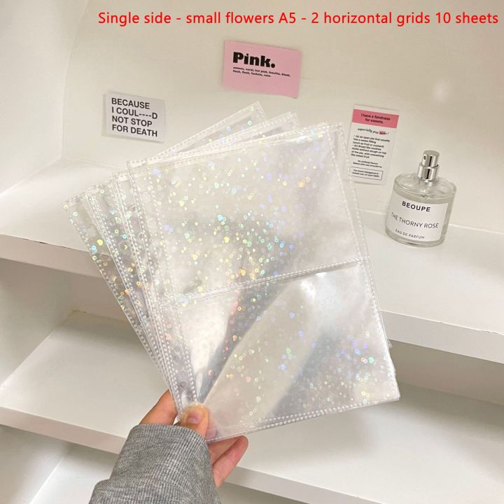 10PCS%20A5%20Laser%20Rainbow%20Star%20Binder%20Sleeves%201/2/4Pockets%20Transparent%20Inside%20Page%20of%20Album%206%20Ring%20Refill%20Inner%20Page%20Photocard%20Kpop%20-%20Image%207