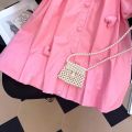 2-10 Years Summer Cute Girls Dress Heart Jewelry Decoration Flip Collar Single Row Buckle Design Dress For Girl.