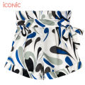 Iconic Blue looknum shorts #2840 Drawstring waist silk satin trim pocket and bow tie waist pants women beach pants. 