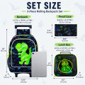 3PCS Rolling Backpack for Boys, Kids Roller Wheels Bookbag, Wheeled School Bag with Lunch Bag.