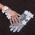 Korean Simple Short White Transparent Mesh Flower Pearl Wedding Dresses Gloves For Bride Evening Parties etiquette Accessories.