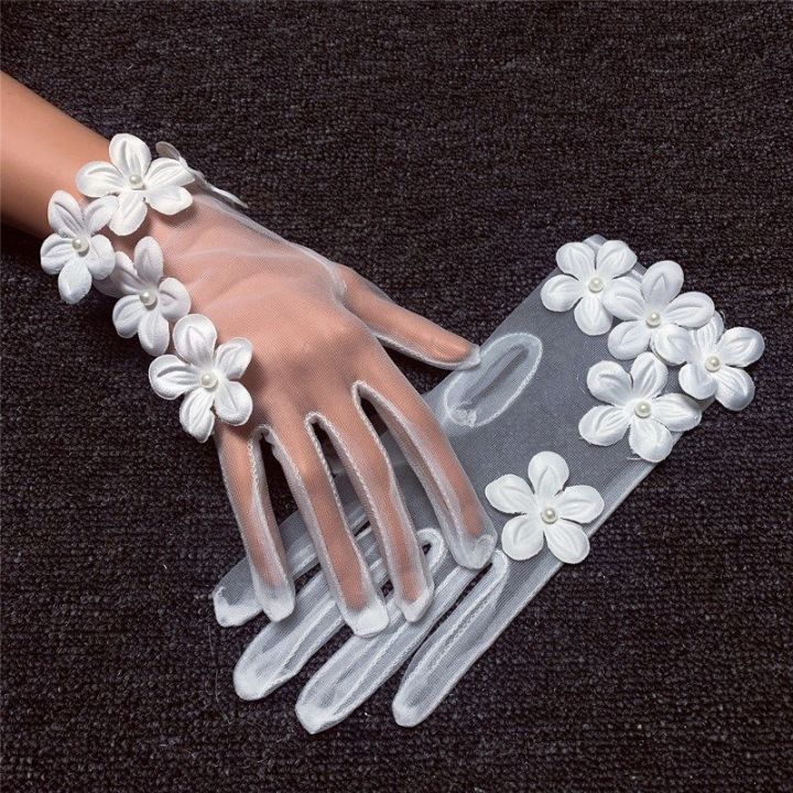Korean%20Simple%20Short%20White%20Transparent%20Mesh%20Flower%20Pearl%20Wedding%20Dresses%20Gloves%20For%20Bride%20Evening%20Parties%20etiquette%20Accessories%20-%20Image%203