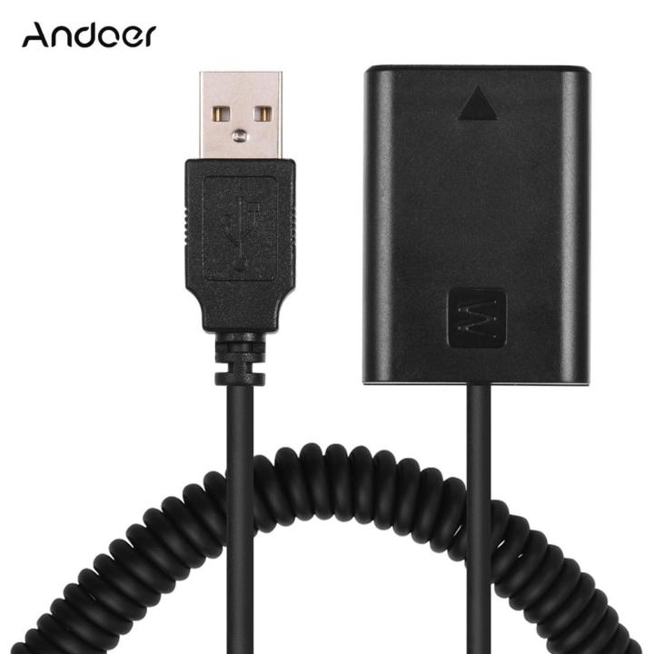 Andoer 5V USB NP-FW50 Dummy Battery Pack Coupler Adapter with Flexible Spring Cable for A7 A7II A7R A7S A7RII ILDC Camera