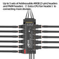 JEYI ARGB+PWM 2 in 1 FAN HUB with SATA 15Pin 5 Way Sync Fan Hub For PC Cool Fan/CPU Cool Fan/ARGB Ligh Module/SATA Power Device. 