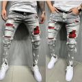 Men Biker Slim Elastic Denim Cargo Pants Joggers High Quality Hole European and American Fashion Streetwear Ripped Skinny Jeans. 