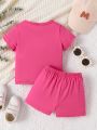 Fuchsia Set + Crescent Mosque Print: Short-Sleeve Style—Wearing Ramadan Tenderness. 
