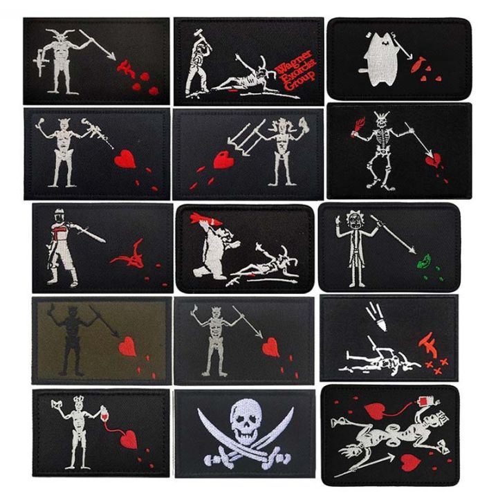 Pirate%20Flag%20Emblem%20Black%20Beard%20Edward%20Teach%20%20Badge%20Fabric%20Applique%20Embroidery%20Hook%20and%20Loop%20Patch%20for%20Armband,Backpack%20-%20Image%204