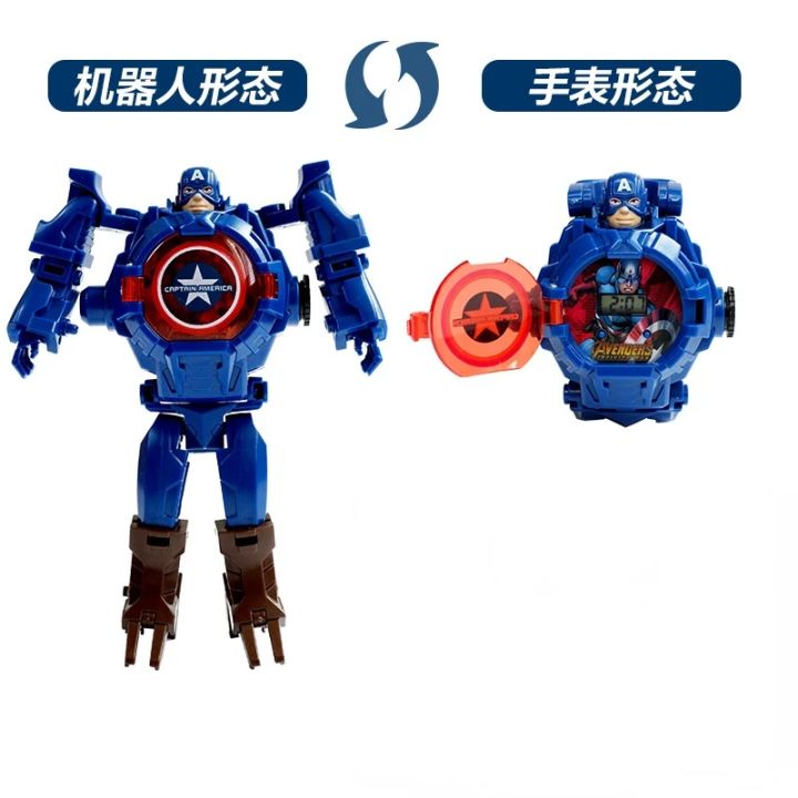 Marvel%20Iron%20Man%20Spiderman%20Cartoons%20Children's%20Watch%20Deformation%20Robot%203d%20LED%20Luminous%20Watch%20Children's%20Model%20Toy%20Watch%20-%20Image%202