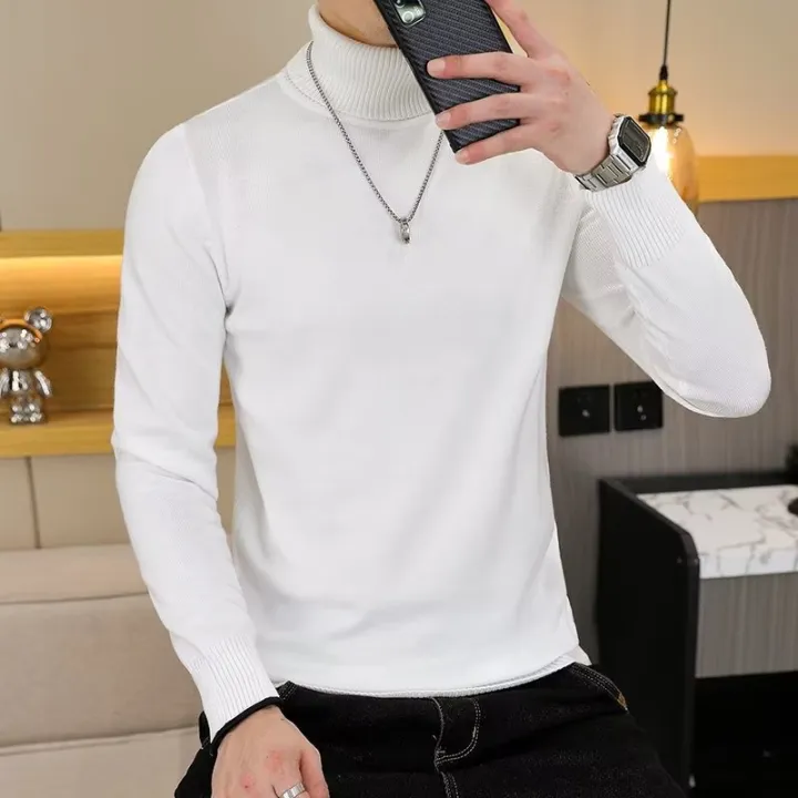 Men's%20Turtleneck%20Black%20and%20White%20Long%20Sleeve%20Knit%20Sweater%20-%20Image%206