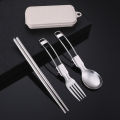 Picnic Cutlery Camping Utensil Easy Storage Foldable Design Safe And Secure Spoon Chopsticks Fork Set Stainless Steel.