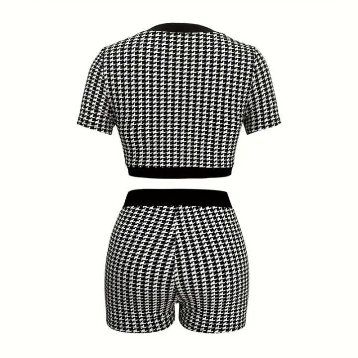 2%20Piece%20Set%20Street%20Vintage%20Pleated%20Houndstooth%20Print%20For%20Women%20Short%20Sleeve%20Shirt%20Blouse%20and%20Shorts%20Suit%20INS%20Outfit%20Tracksuit%20-%20Image%205