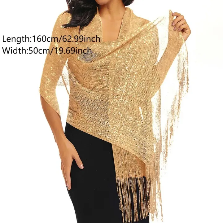 Gold%20Thread%20Tassel%20Scarf%20Shawl%20For%20Women%20Luxury%20Glitter%20Silver%20Scarves%20Ladies'%20Fashionable%20Simple%20Party%20Shawls%20160*50cm%20-%20Image%204