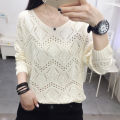 Pointelle Knit Top Long Sleeve Cropped Plain Pullover Women Jumper Knitwear Spring Summer Basic Outfit. 
