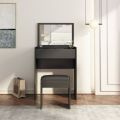 Vanity Dressing Table with Flip Top Mirror and Hidden Storage Box, Makeup Vanity Table Writing Desk with Cushioned Stool, Black/ white. 