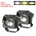 Universal 3 Inch 100W Dual Color LED Work Light Square Mini Waterproof Driving Light Fog Light 9-32V. 