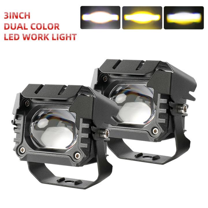 Universal 3 Inch 100W Dual Color LED Work Light Square Mini Waterproof Driving Light Fog Light 9-32V