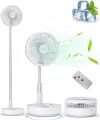 Primevolve Portable Oscillating Standing Fan,Rechargeable Battery Operated USB Floor Table Desk Fan with Remote, 4 Speed Settings Pedestal Fans for Bedroom Office Camping Fishing Travel White 7.7". 