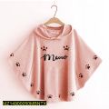 round style meow printed hooded poncho. 