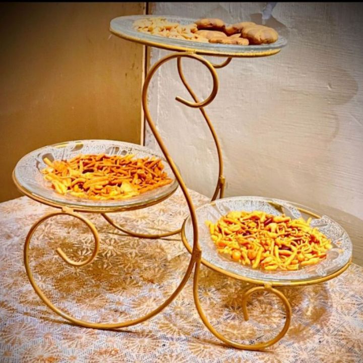 Without Plates Fruite Plate Snack Cake Dessert Display Stand Storage Rack Room Dried Fruit Using For Home Decorations Center Table Kitchen Organization Home Decor Cake surving Heavy Material With powder Coating Colour Kitchen & Dining>Serveware>Cake stand