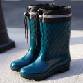 Minimalist style outdoor work kitchen anti slip waterproof drawstring drum mouth all season universal women's rain boots. 