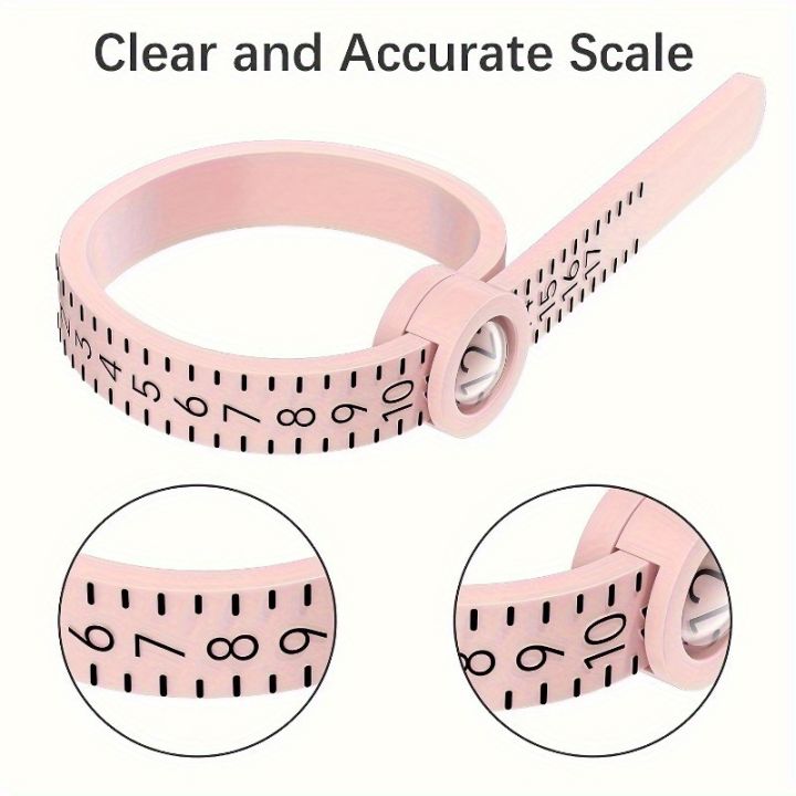 1pc Adjustable Ring Sizer Measuring Tool - Reusable Finger Size Gauge for Jewelry Sizing, 1-17 USA Ring Size Guide (Pink)