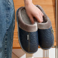 Men's Big Size Winter slippers Indoor Pu Leather Home Fluffy Casual Slides Men Bedroom Comfy Shoes Houseshoes. 