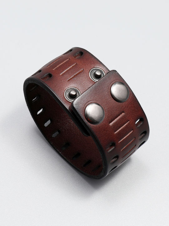 Personality%20retro%20wide%20genuine%20leather%20bracelet%20punk%20style%20simple%20hollowed%20out%20men's%20bracelet%20-%20Image%202