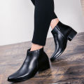 Classic Black Men's Chelsea Boots British Style Pointed Toe Leather Ankle Boots Man Slip-on Boots Zip High Top Dress Shoes Man.