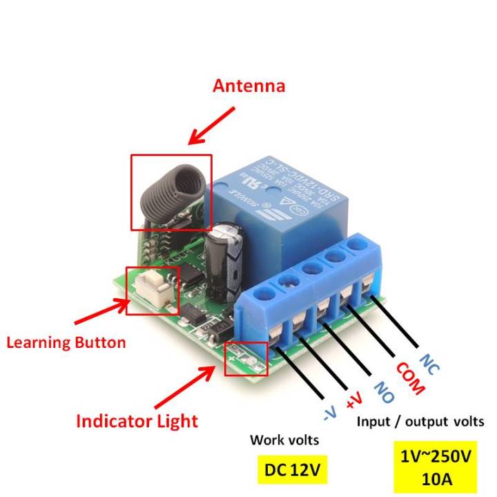 433%20Mhz%20Universal%20Gate%20Remote%20Control%20Switch%20DC%2012V%2010A%20Relay%20Receiver%20Mini%20Module%20Remote%20Control%20for%20Gate%20LED%20Garage%20Door%20-%20Image%204