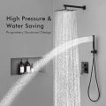 KES Black Shower Set 3-Function Concealed Shower System for Bathroom Wall Mounted 12-Inch Shower Head with Handheld Including Rough-in Valve Body and Trim. 