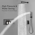 KES Black Shower Set 3-Function Concealed Shower System for Bathroom Wall Mounted 12-Inch Shower Head with Handheld Including Rough-in Valve Body and Trim. 
