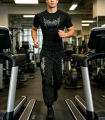 Men's Gothic Print 2 Piece Tracksuit Set, Quick Dry Breathable, Spring Summer Gym Running Workout Casual Streetwear. 