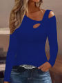 Women's Long Sleeve T-Shirt - Off-Shoulder & Asymmetric Neck - Elegant Solid Color Fall Fashion. 