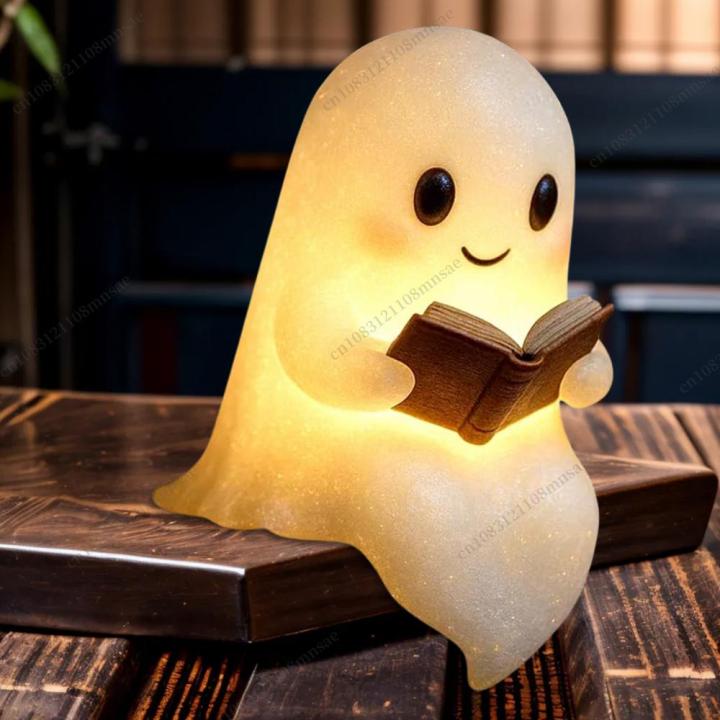 DigScape Ghost Reading Book Lamp – Cute Handmade Night Light, Rechargeable, Soft Glow For Book Lovers (2-Pack)