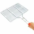 BBQ Grilling Basket, Portable Grill Basket Foldable Stainless Steel BBQ Grill Net with Removable Handle, Basting Brush and Storage Bag, for Roast Fish, Shrimp, Vegetable, Steak, Meat. 