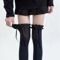 Women Lace Black White Ruffle Long Socks Women Girls Sweet Stockings JK Lolita Nylon Lace Leggings Over The Knee Bowknot Hosiery. 